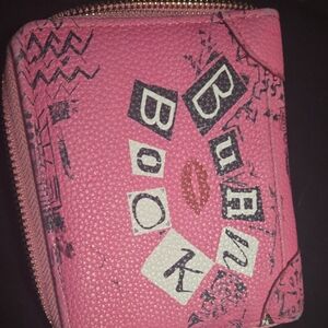 Pink Graphic Zip-Around Wallet with Playful Lettering